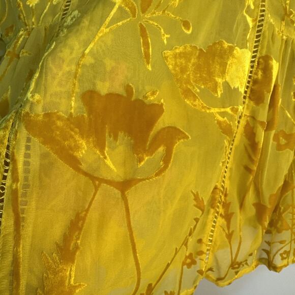 Meadow Rue Sheer Velvet Burnout Blouse 2 Gold Floral Peasant Anthropologie Sz 4 - Picture 3 of 10